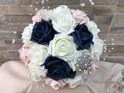 Navy & Mocha Pink Foam Roses With Victorian Embellishment