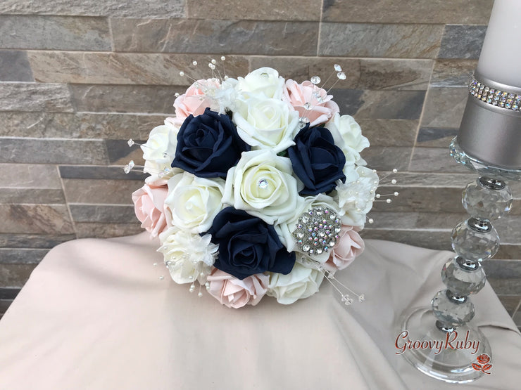 Navy & Mocha Pink Foam Roses With Victorian Embellishment