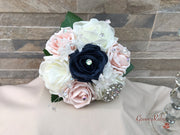 Navy & Mocha Pink Foam Roses With Victorian Embellishment