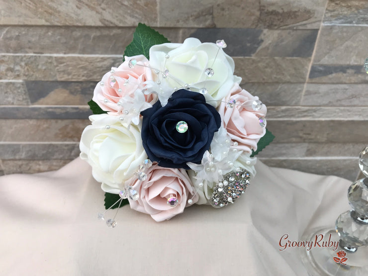 Navy & Mocha Pink Foam Roses With Victorian Embellishment