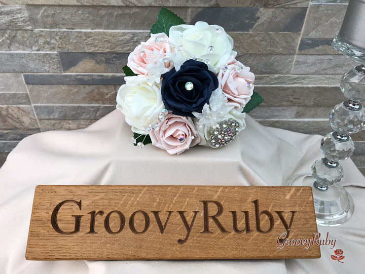 Navy & Mocha Pink Foam Roses With Victorian Embellishment