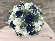 Navy Thistle With Foam Roses & Gypsophila