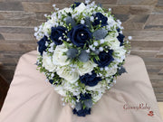 Navy Thistle With Foam Roses & Gypsophila