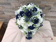 Navy Thistle With Foam Roses & Gypsophila