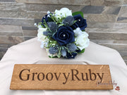 Navy Thistle With Foam Roses & Gypsophila