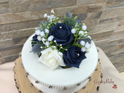 Navy Thistle With Foam Roses & Gypsophila