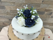 Navy Thistle With Foam Roses & Gypsophila