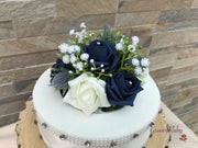 Navy Thistle With Foam Roses & Gypsophila