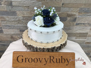 Navy Thistle With Foam Roses & Gypsophila