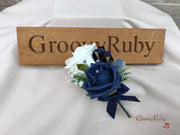 Navy Thistle With Foam Roses & Gypsophila