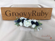 Navy Thistle With Foam Roses & Gypsophila