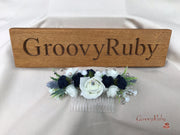 Navy Thistle With Foam Roses & Gypsophila