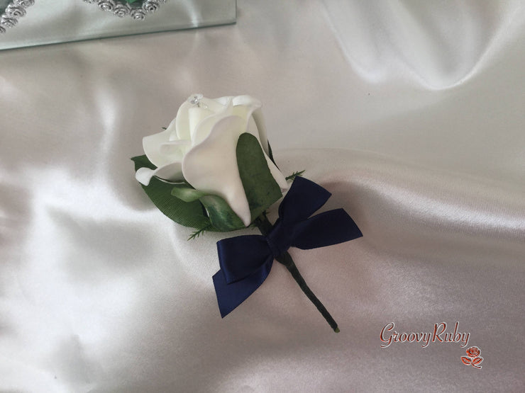 Single Crystal Bow Buttonhole - Bow Colour of your Choice