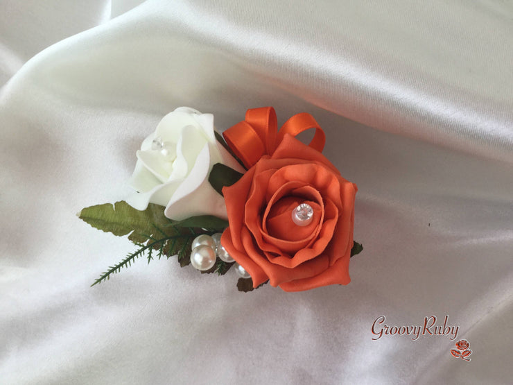 Ladies Pin On Corsage With Pearl Spray & Ribbon - Colour Combination Of your Choice