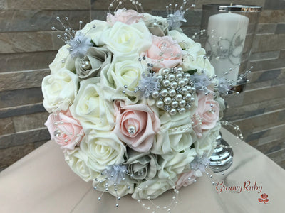 Pearl & Diamanté With Pretty Blush & Cool Silver Roses