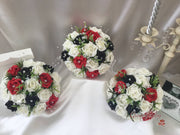 Black, Red & Ivory Rose With Foliage & Crystal Sprays