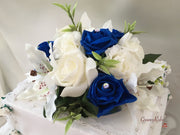Small Tiger Lilies & Royal Blue Roses With Foliage Cake Topper