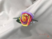 Rainbow & Ivory Foam Roses With Gypsophila & Pearls