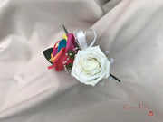 Rainbow & Ivory Foam Roses With Gypsophila & Pearls