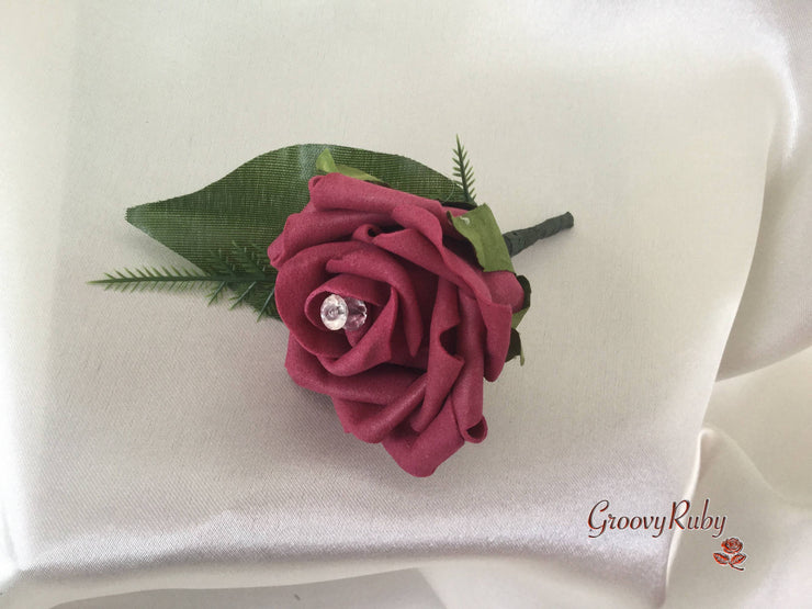 Single Crystal Rose Buttonhole - Colour of your Choice