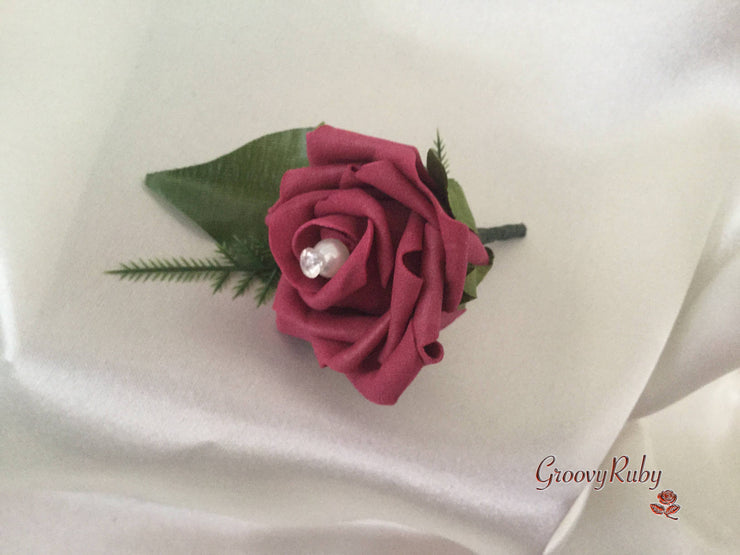 Single Pearl Rose Buttonhole - Colour of your Choice