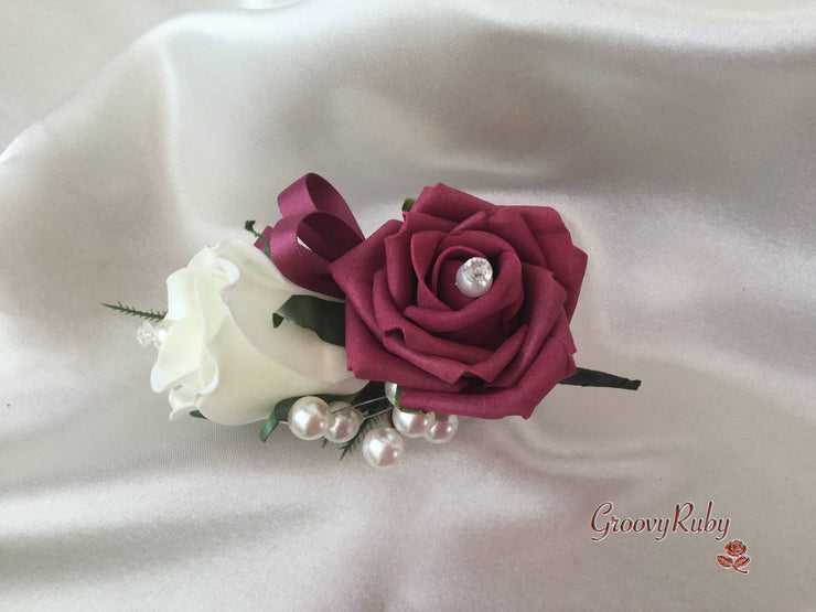 Ladies Pin On Corsage With Pearl Spray & Ribbon - Colour Combination Of your Choice