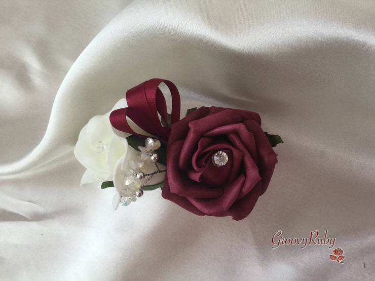 Ladies Pin On Corsage With Crystal Spray & Ribbon - Colour Combination Of Your Choice