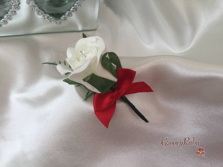 Single Crystal Bow Buttonhole - Bow Colour of your Choice