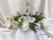 Small Tiger Lily & Mocha Pink Roses Wired Candelabra Table Rings