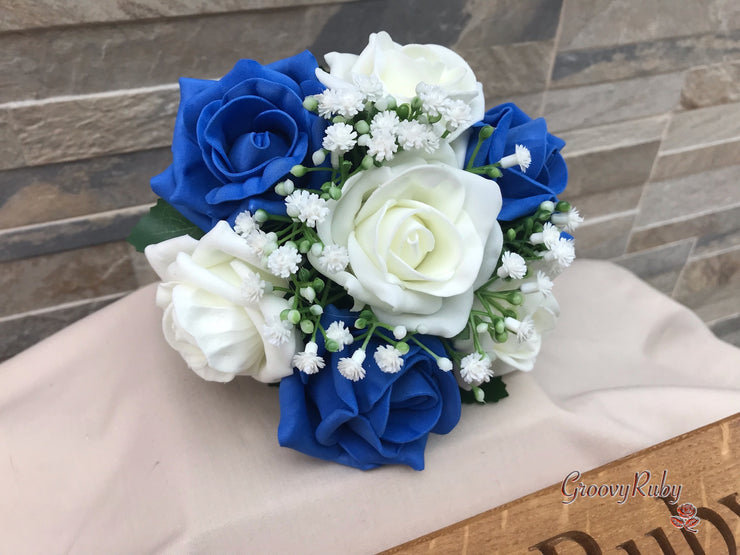 Royal Blue Roses With Gypsophila