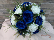 Royal Blue Silk & Ivory Roses With Gypsophila *Limited Edition*