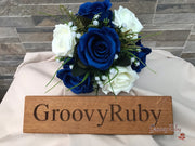 Royal Blue Silk & Ivory Roses With Gypsophila *Limited Edition*