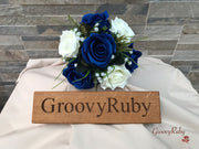 Royal Blue Silk & Ivory Roses With Gypsophila *Limited Edition*