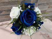 Royal Blue Silk & Ivory Roses With Gypsophila *Limited Edition*