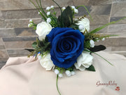 Royal Blue Silk & Ivory Roses With Gypsophila *Limited Edition*