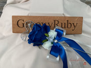 Royal Blue Silk & Ivory Roses With Gypsophila *Limited Edition*