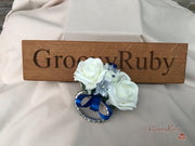 Royal Blue Silk & Ivory Roses With Gypsophila *Limited Edition*