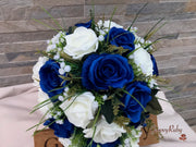Royal Blue Silk & Ivory Roses With Gypsophila *Limited Edition*