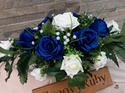 Royal Blue Silk & Ivory Roses With Gypsophila *Limited Edition*