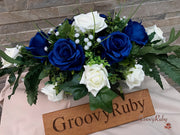 Royal Blue Silk & Ivory Roses With Gypsophila *Limited Edition*