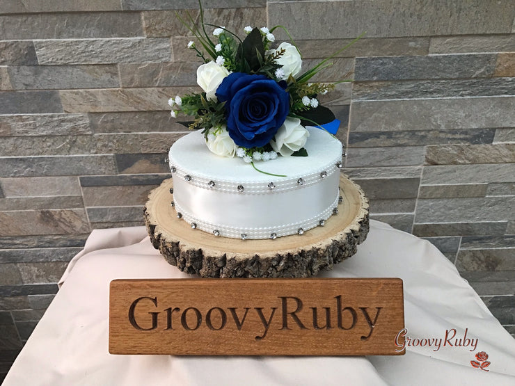 Royal Blue Silk & Ivory Roses With Gypsophila *Limited Edition*