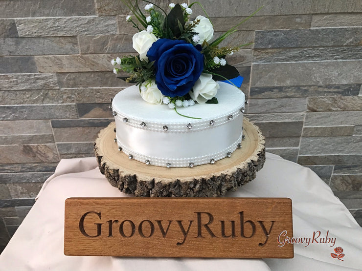 Royal Blue Silk & Ivory Roses With Gypsophila *Limited Edition*