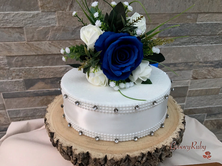 Royal Blue Silk & Ivory Roses With Gypsophila *Limited Edition*