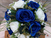 Royal Blue Silk & Ivory Roses With Gypsophila *Limited Edition*