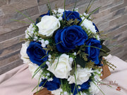 Royal Blue Silk & Ivory Roses With Gypsophila *Limited Edition*