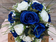 Royal Blue Silk & Ivory Roses With Gypsophila *Limited Edition*