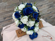 Royal Blue Silk & Ivory Roses With Gypsophila *Limited Edition*