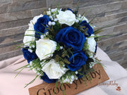 Royal Blue Silk & Ivory Roses With Gypsophila *Limited Edition*