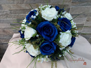 Royal Blue Silk & Ivory Roses With Gypsophila *Limited Edition*