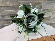 Sage Green Silk & Ivory Roses With Gypsophila *Limited Edition*